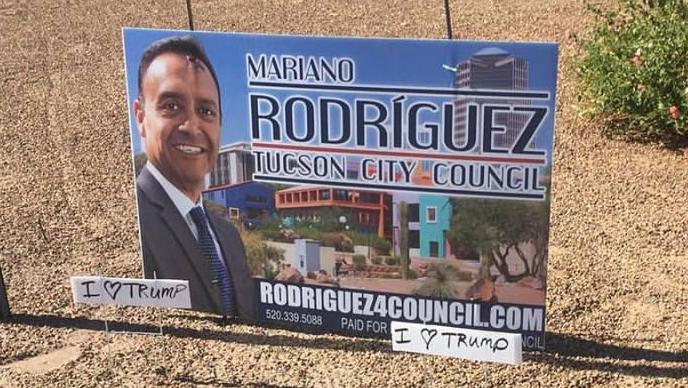 Tiny street signs note Tucson City Council candidate's affinity for Trump
